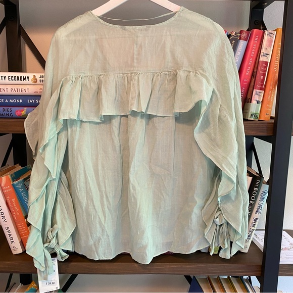 NWT ZARA Basics Sea Foam Ruffle Top Size M - Picture 3 of 4